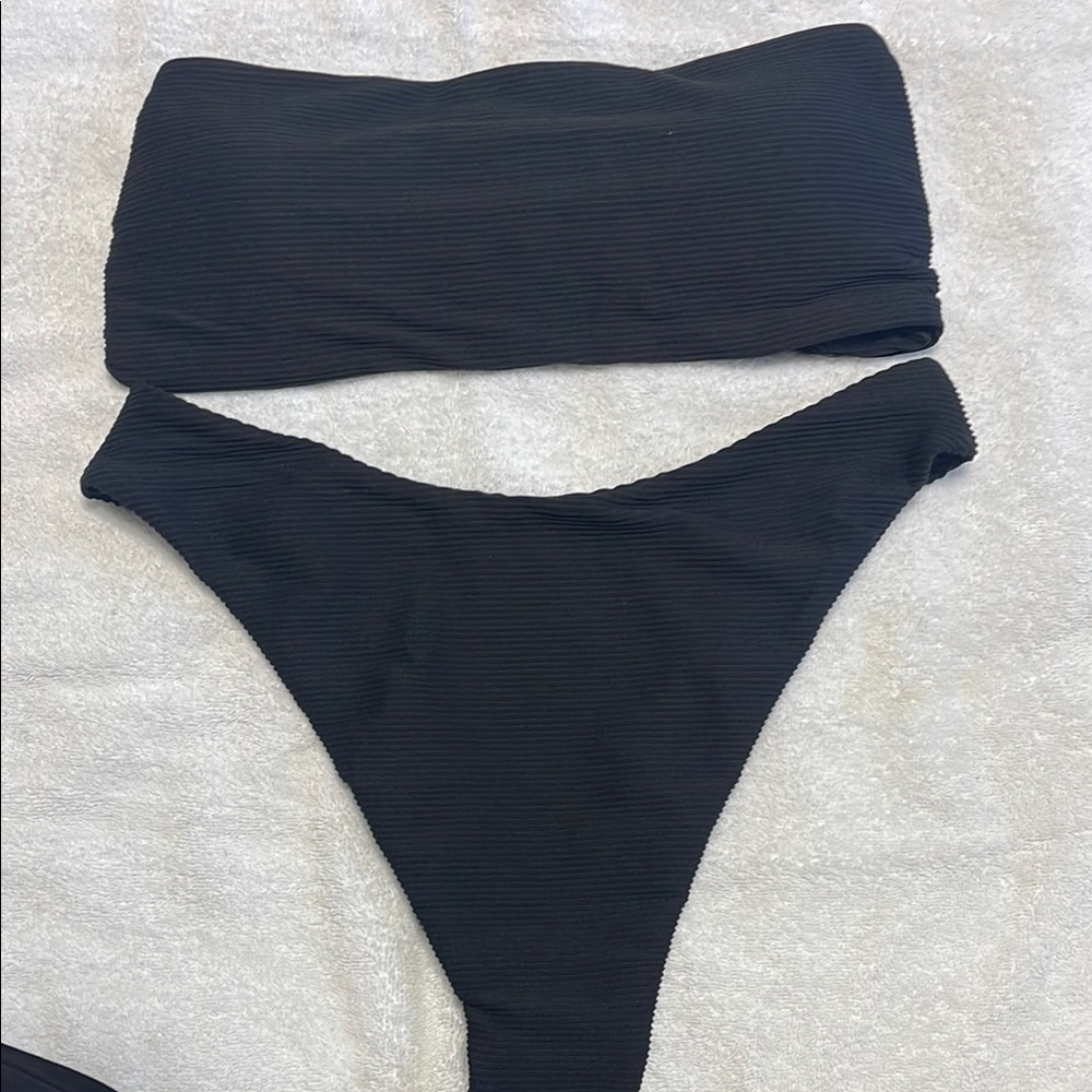 Zaful Black Ribbed Bikini Set
